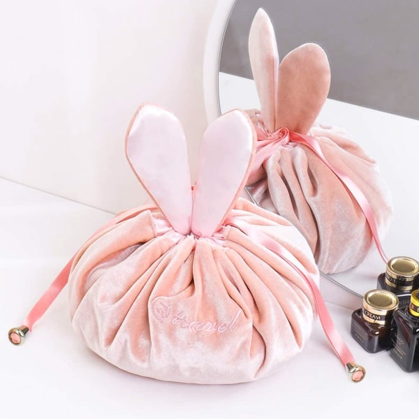 Sminkväska, söt kosmetisk väska, bärbar rese-necessär för kvinnor pink