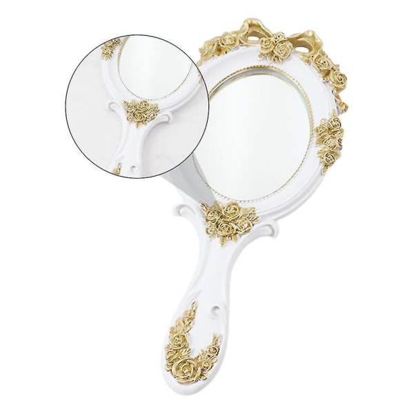 Vintage Hand Mirror Princess Sminkspegel Kompakt Makeup Spegel För Hem Resor Skönhetssalong Tillbehör Vit