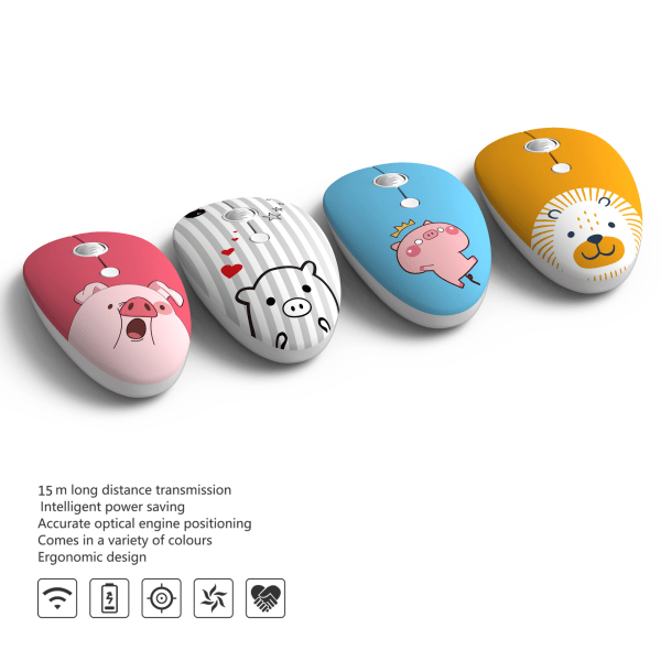 Tecknad trådlös mus Mute-spel Optoelektronisk liten bärbar tecknad kontorsmus pink