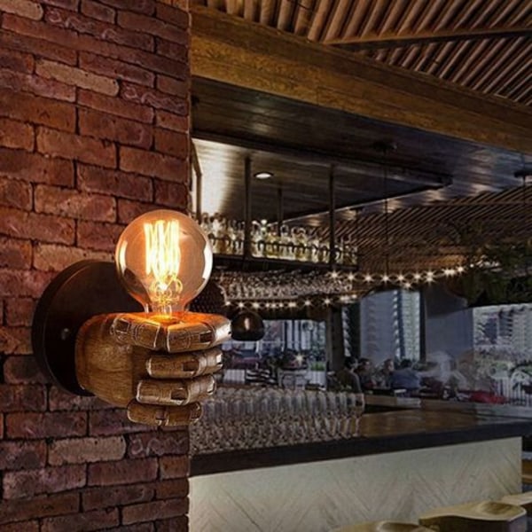 Vägglampa Left Hand Fist Retro Industriell Loftstil Antik Kreativ Lampa för Restaurang Bar Cafe Resin Sovrumsdekoration
