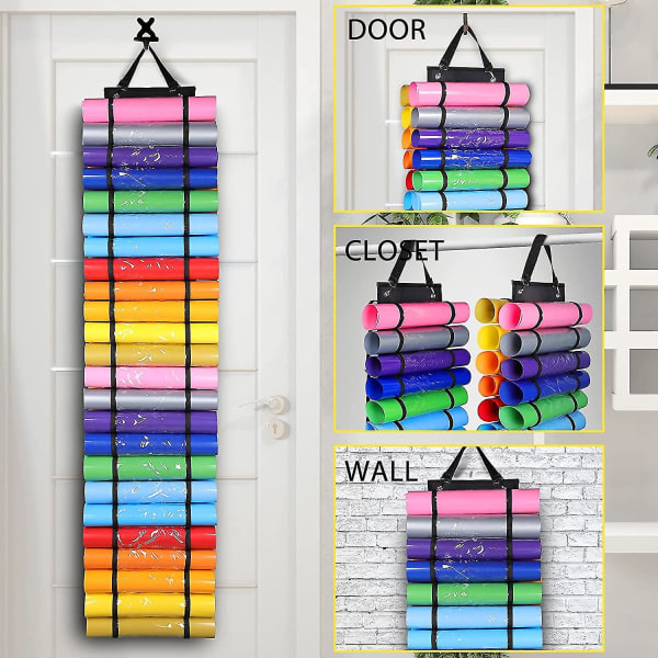 Organizer - Vinylrullhållare Väggfäste/över dörren, hantverksvinylförvaringsställ, hängande organizer med 48 rullfack (b)