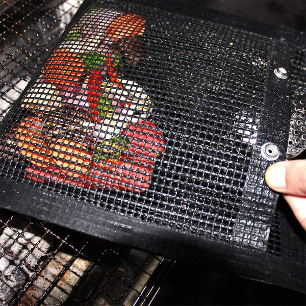 BBQ Mesh -matta med 2 ST silikonborstar, non-stick BBQ-bakpåse, återanvändbara mesh tillbehör