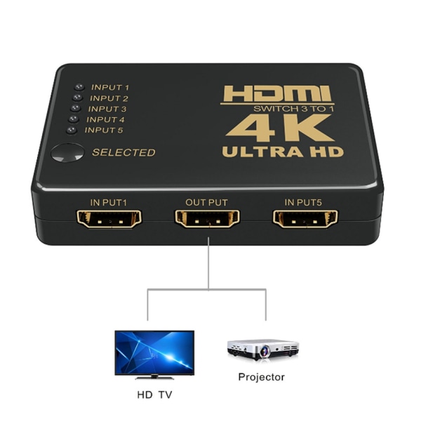 HDmi switcher 5 in 1 out hdmi high definition video switcher med fjärrkontroll stöd 4Kx2k