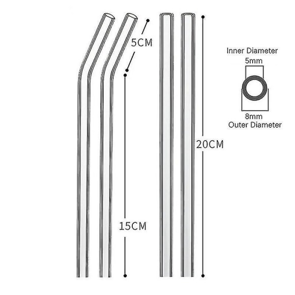 Glassugar Klar böjda 200mm*8mm - 4-pack med rengöringsborste