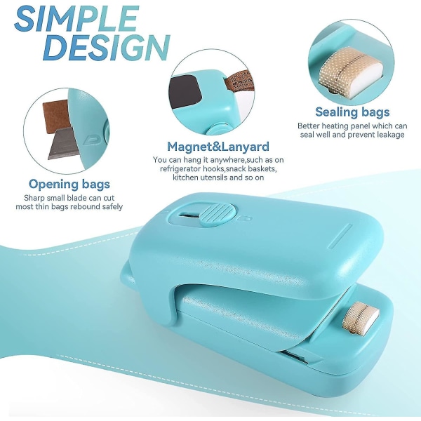 Mini Bag Sealer, handhållen thermal vakuumförsegling, 2 i 1 Heat Sealer & Cutter Portable Bag Resealer green