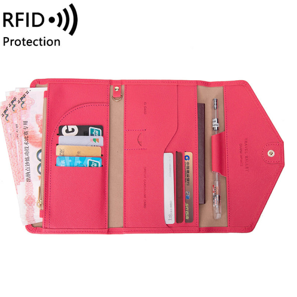 Reseplånbok Läder Passhållare Svart resedokumentplånbok med 8 krediter RFID-blockerande cover Kortfack Smal plånbok rose red