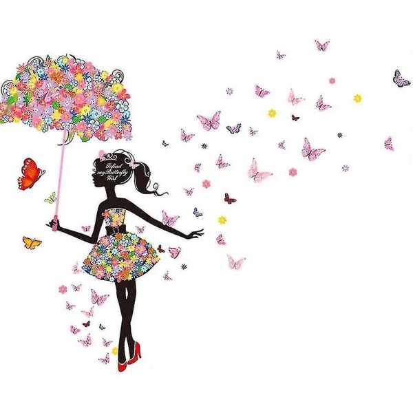 Nature Series Lovely Flower Girl med paraply avtagbar vinyl väggdekal
