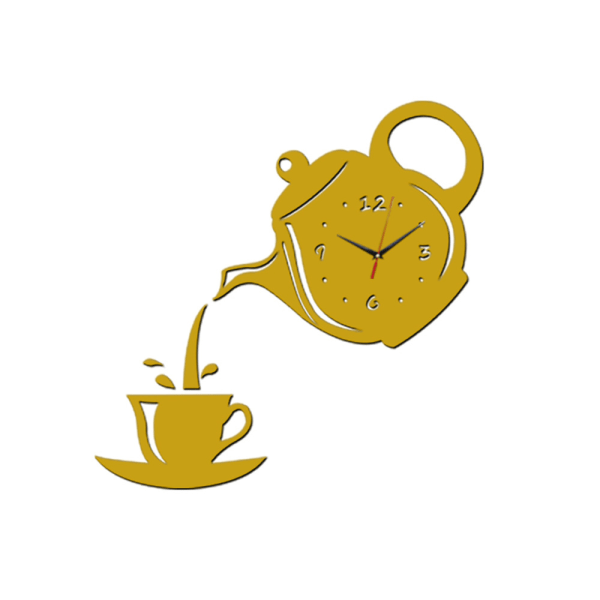 Väggklockor Creative Diy Akryl Kaffekopp Tekanna 3d Väggklocka Dekorativ golden