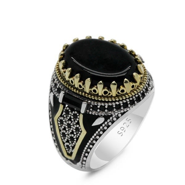 Retro handgjord turkisk ring för män Vintage svarta zirkonringar punk