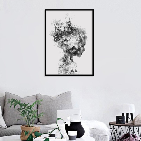 Smoky Girl Väggkonst Canvas Print affisch, enkel Mode Svartvitt skiss Konst Linjeteckning Dekor För Hem Living