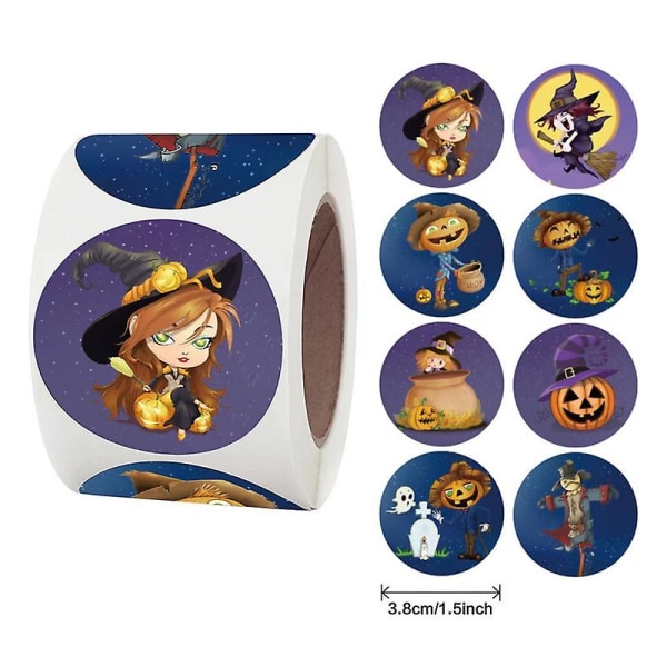 Halloween-klistermärken för barn, 1000 st, 8 livfulla färger och mönster, kuvertförsegl paster för halloweenfestdekorationer