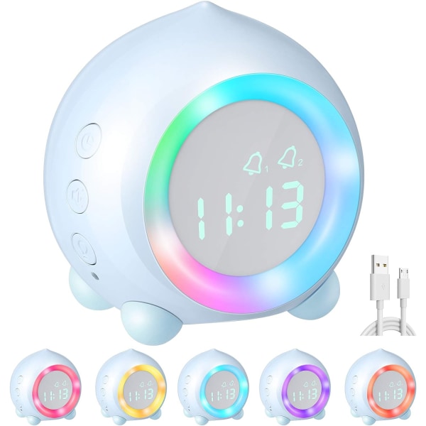 Smart väckarklocka, LED färgglatt väckningsljus, digital klocka, tupplurstimer, blå