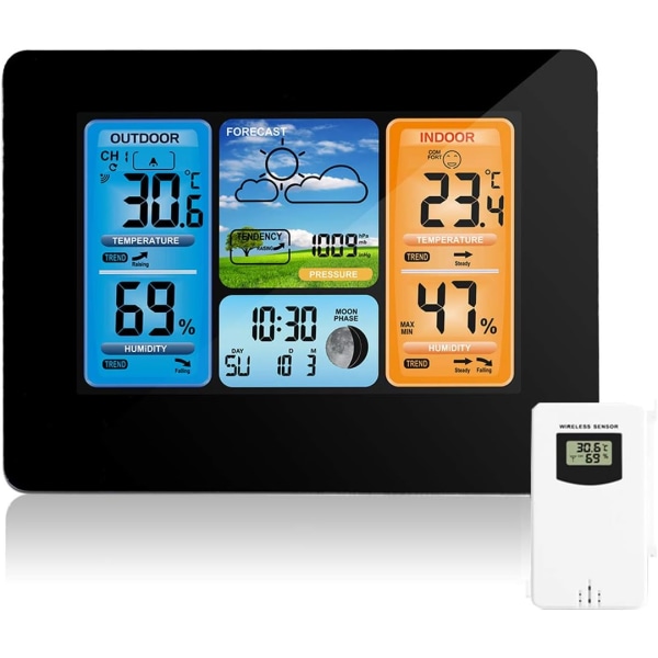 Trådlös väderstation digital färgprognosstation inomhus och utomhus termometer fukttryck