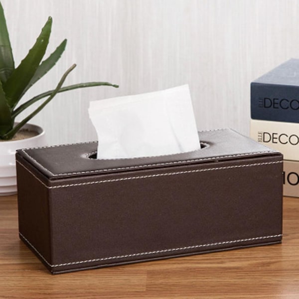 Case/behållare för pappersnäsdukspaket, för hushåll och kontor, PU-läder, rektangulär näsdukslåda