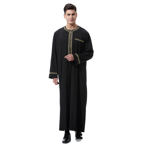 Muslimsk saudiarabisk herrrock Robe Dubai Robe Long Top Thobe Kläder svart