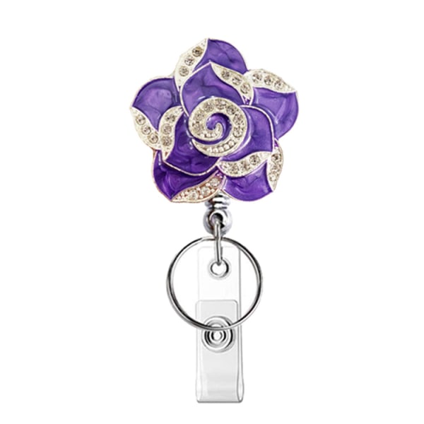 Office Worker Camellia Badge Holder Alligator Clip Justerbar Rose Certifikat purple