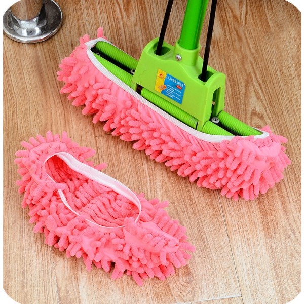 5 par avtagbara och tvättbara rengörings chenille skoöverdrag för att torka golvtofflor orange