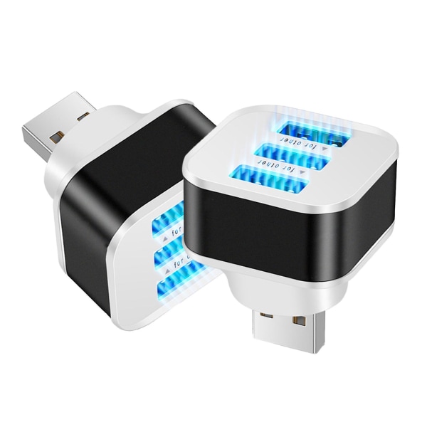 USB Charger Station Power Expander med 3 portar & indikatorlampa Mobilladdare black