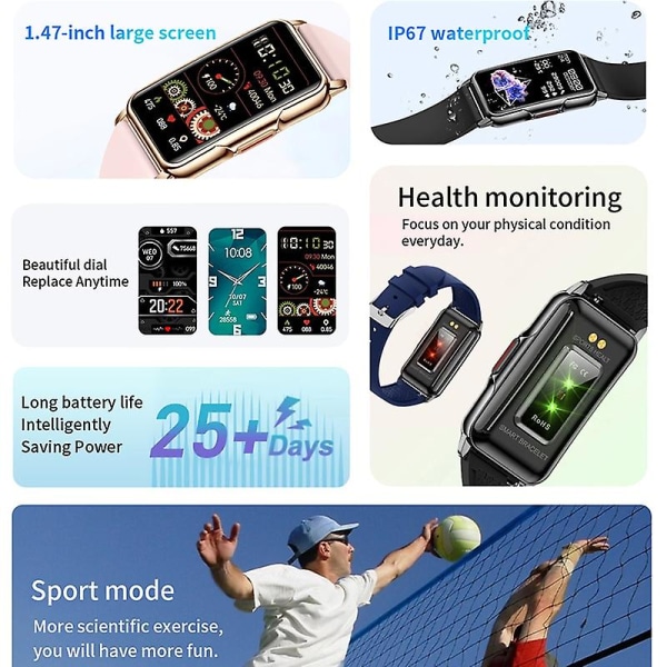 2023 Ny Sport Smart Watch Herr Dam 1,47-tums Full Touch Fitness Tracker Ip67 Vattentät Smartwatch För Huawei Xiaomi-telefon