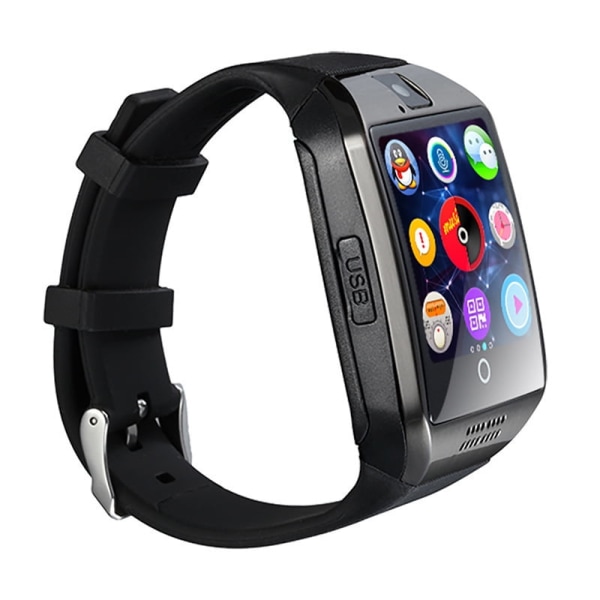 Bluetooth Smart Watch Men Q18 med pekskärm Stort batteristöd TF Simkortskamera för Android-telefon Smart Watch black