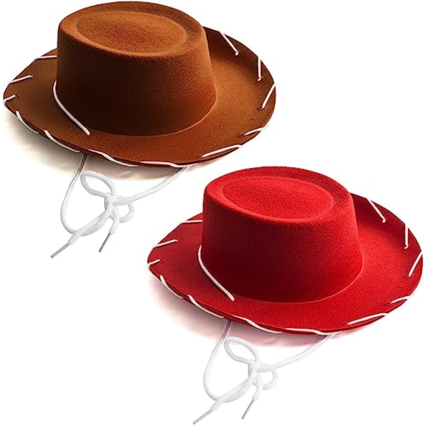 2st roliga festhattar Barn cowboyhattar - bruna och röda cowboyhattar - cowboykläder för barn