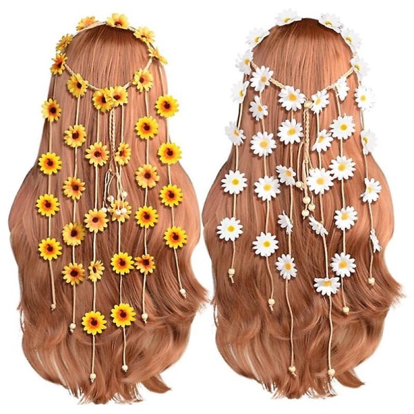 2st Blomma Hippie Pannband Blommig Krona Sommar Solros Håraccessoarer För 70 S Bohemian Kostymer Stil