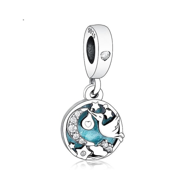 925 Silver Stork & Twinkling Stars Dangle Charm Fit Original Pandora Charms Armband Dangle