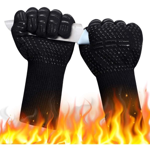 Grillhandskar Ugnshandskar Värmebeständig upp till 800°C, Bakhandskar Ugnshandskar BBQ Handskar One Size - Svart