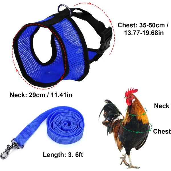 Justerbar kycklingbröstsele med axelremmar, komfortväst för kyckling, andas, för 1-5 kg ​​Medium (blå)