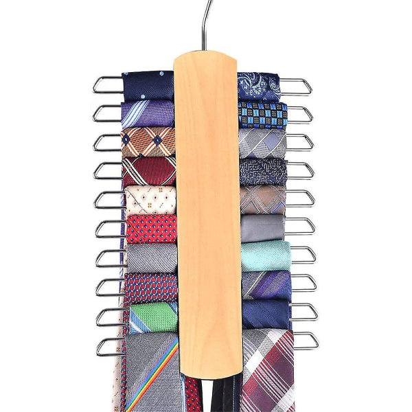 Träslips och bälteshängare, roterande slips Träställ Organizer och förvaringsställ med halkfri finish
