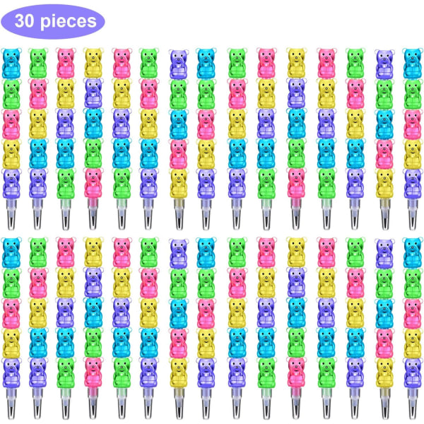 30 Count stapelbara pennor Plast Bear Pennor Kids Stacking Dot Pencils 5 i 1 Stapling av färgpennor