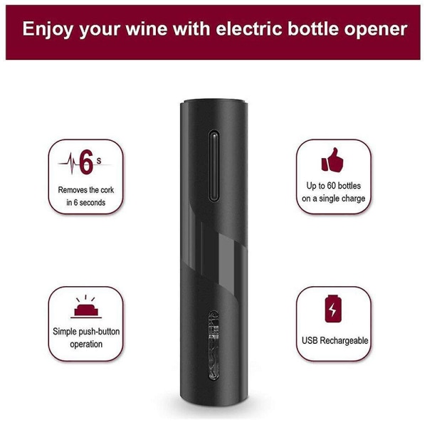 Elektrisk vinöppnare Uppladdningsbar automatisk korkskruv vinflasköppnare med folieskärare &amp; USB