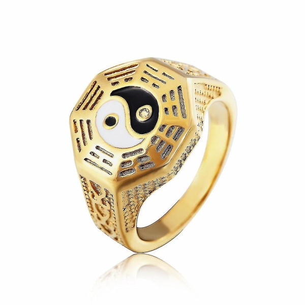 Taoist Tai Chi Bagua Ring Guldring Titanstål Herrsmycken, storlek 9