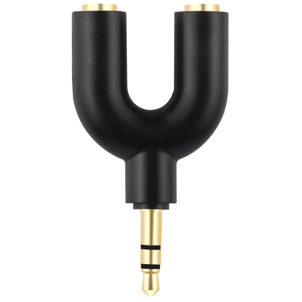 Hörlurar Audio Splitter U-formad 3-pin 3,5 mm Jack 1 till 2 Adapter black