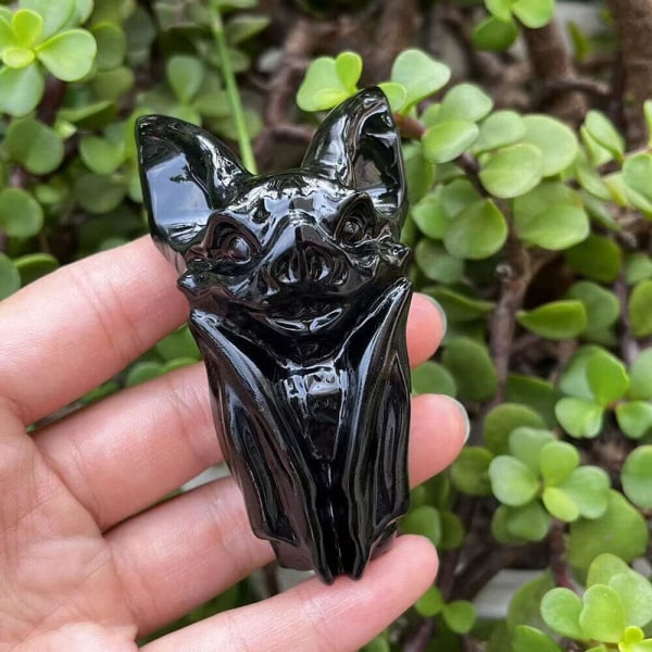 Naturlig Obsidian Crystal Bat Halloween Hantverk Ornament Bat
