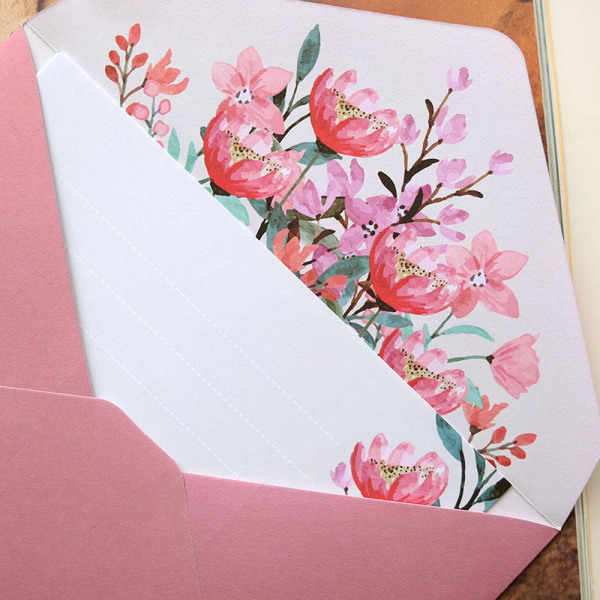 Bröllopskuvert inbjudningskort A5 handskrivet kärleksbrev brevpapper Spring Blossom Kuvert set