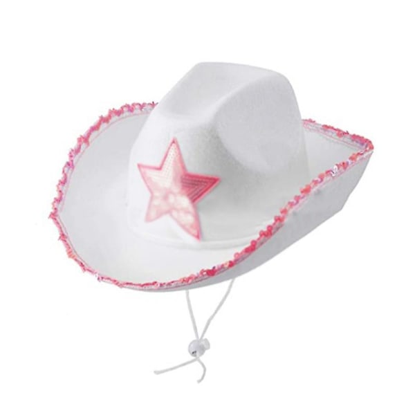 Sequin star cowboyhatt, vit western cowboyhatt, pentagram hatt pentagram trend mode hatt