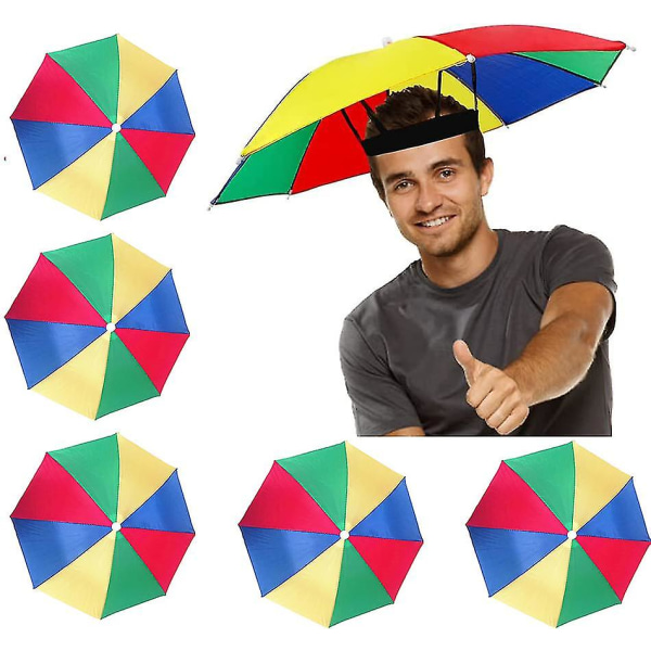 Set med 5 paraplyhattar med elastiska band, hopfällbara parasollhattar, färgglada fiskeparaplyhattar Vuxna barn Golfcamping
