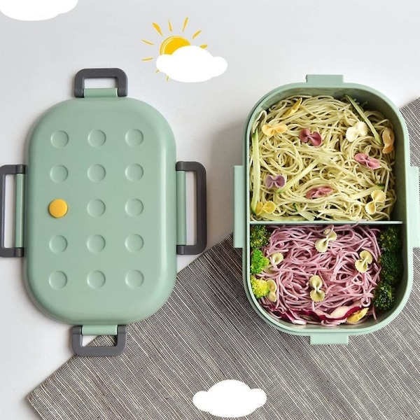 Fyrkantig lunchlåda för barn, barn och vuxna, bärbara picknicklådor, matbehållare för skolstudenter med sked green