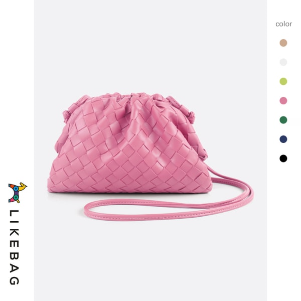 Vävd väska väska moln mini läder handväska Rose Pink