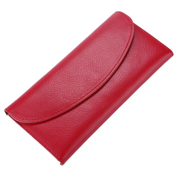 Äkta läder enkel dam plånbok mode funktionell plånbok lång clutch red