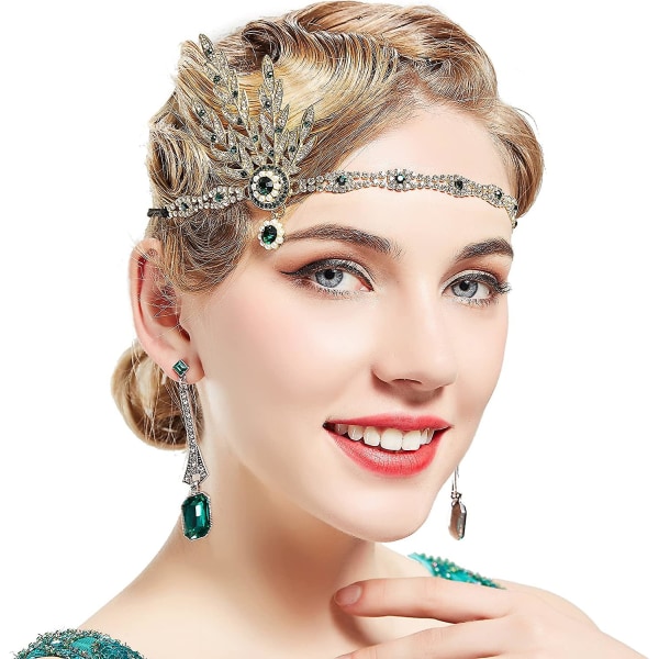 Art Deco 1920-talsklaff Great Gatsby Inspired Leaf Medallion Pearl Headpiece Pannband green