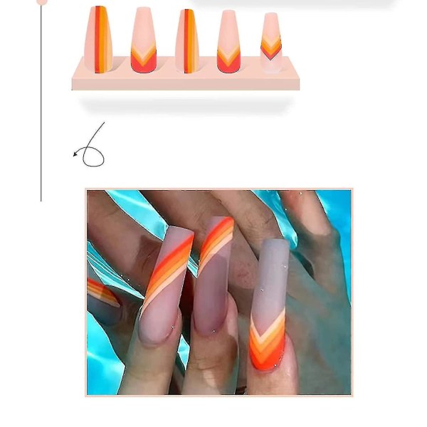 Falska naglar med lim, tryck på naglar Extra långa kistnaglar, akrylnaglar konstgjorda franska tips för kvinnor/dagligen/fest