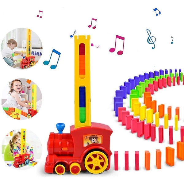 Ppiao Domino Train Toy Set, Dominoes Rally Elektriskt tåg med ljus och ljud, utbildnings- och byggklossar staplingsleksaker för barn