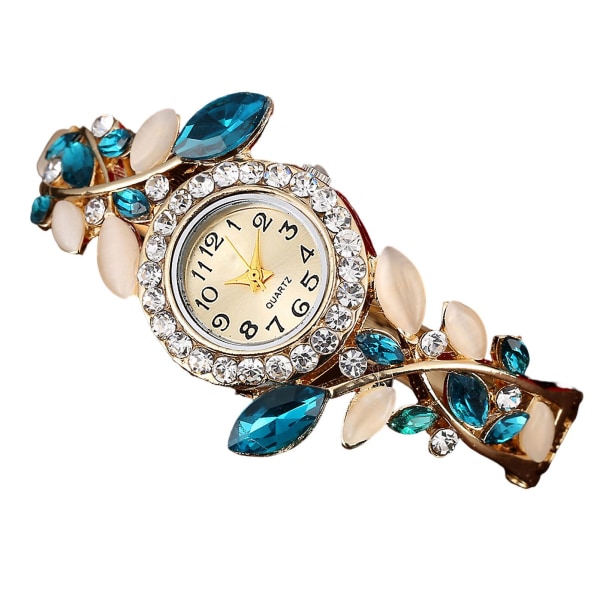 Dam Crystal Quartz Watch Automatisk Rhinestone Strap Watch för möten och dejting blue