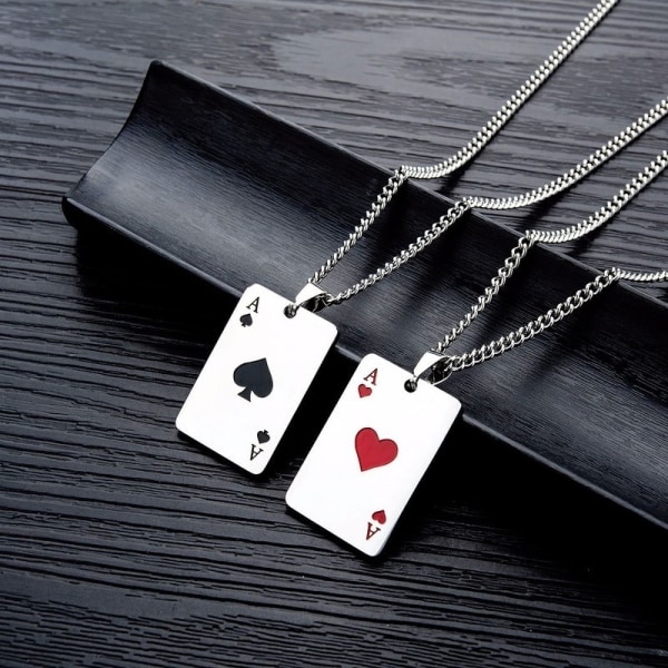 Rostfritt stål Hearts Card Poker Hänge Herr Dam Halsband red
