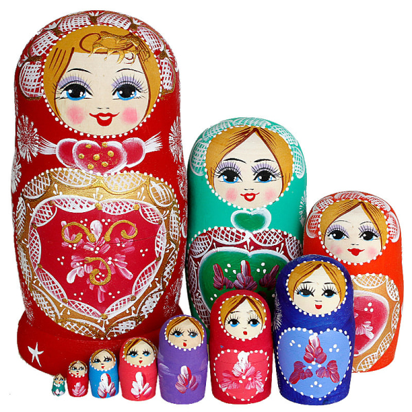 10 lager häckande docka i trä, rysk häckande set, bordsdocka häckande docka
