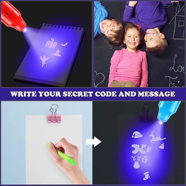 10 st Invisible Ink Pens Party Bag Refills, Spy Pens för barn med UV-ljus, Invisible Ink Magic Pens för att skriva hemliga meddelanden black