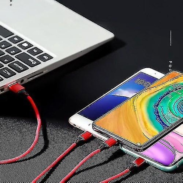 -3 i 1 USB-kabel för mobiltelefon Snabb laddningskabel Strömledning Strömtråd