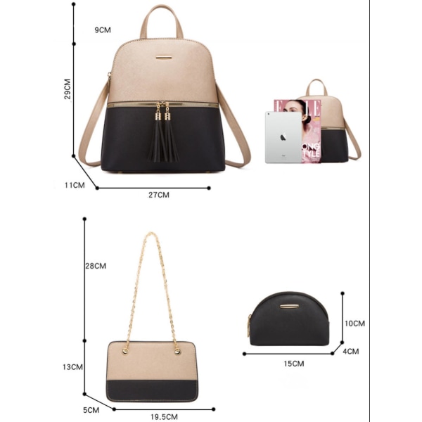 Moderiktig handväska i syntetiskt läder för kvinnor med set i flera delar om 4 delar a